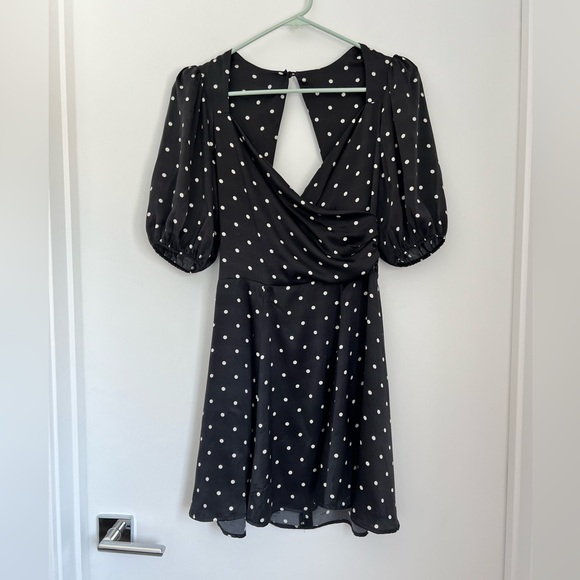 Reformation 2 Lane Silk Polka Dot Wrap Style Mini Dress - Picture 6 of 13